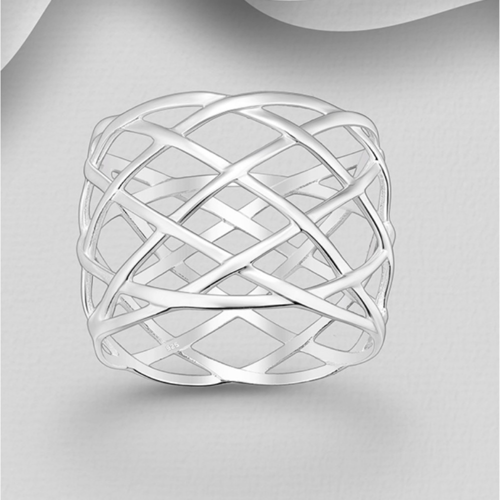 Sterling Silver White Woven Cage Statement Ring